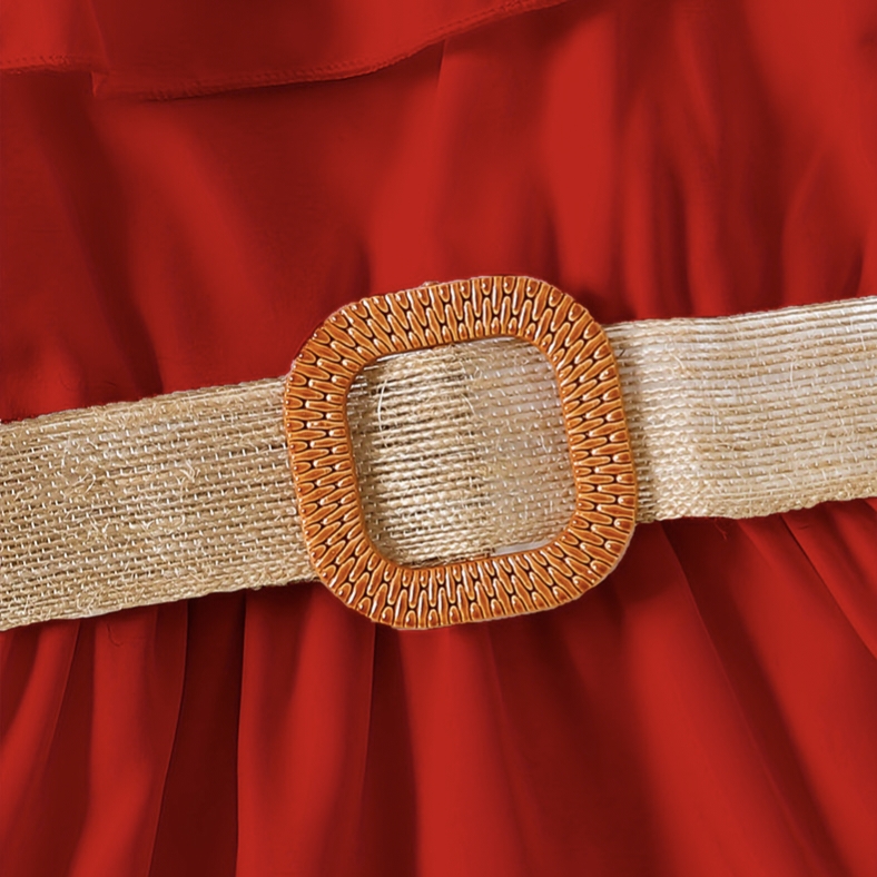 Kids Girls Red Ruffle Party Dress with Belt (3 to 8 years)_img_4