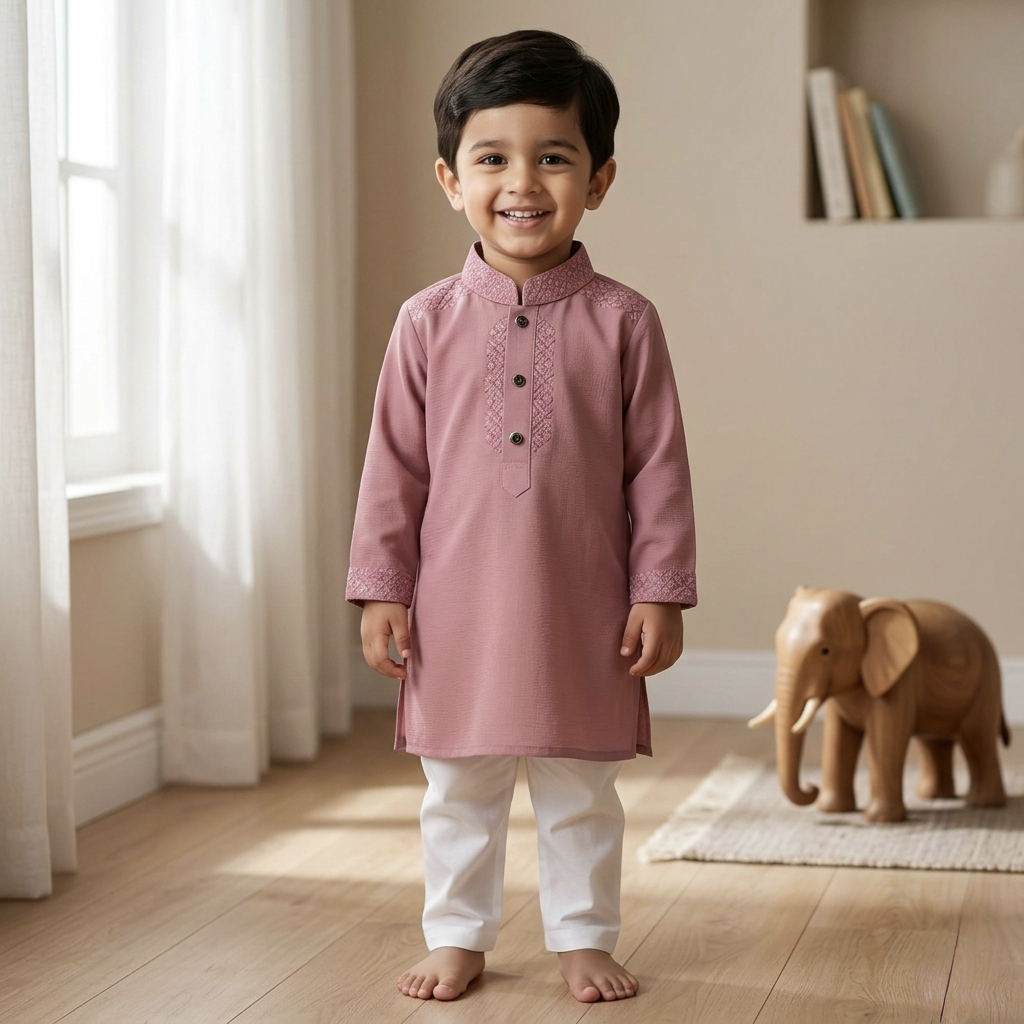 Kids Premium Mauve Embroidered China Saffron Eid Punjabi (2 to 8 years)