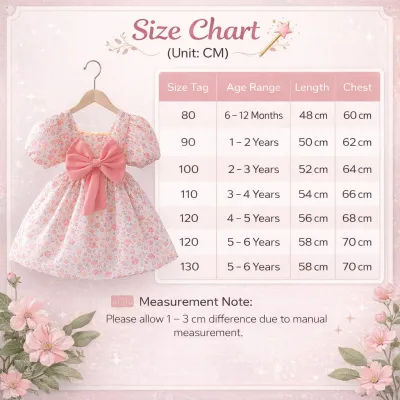 Baby Girls Floral Bow Princess Cute Puff Sleeve Party Dress (6 months to 6 years)_img_9