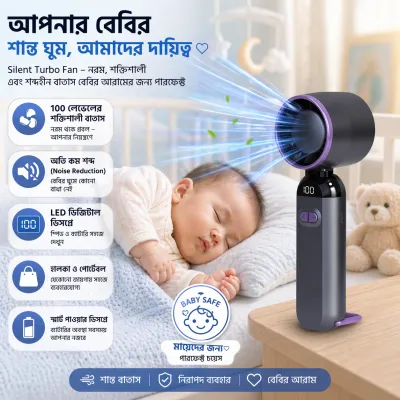 Kids Portable Folding Mini Handheld Rechargeable Trending Turbo Fan with LED Display & Long Battery Life_img_1