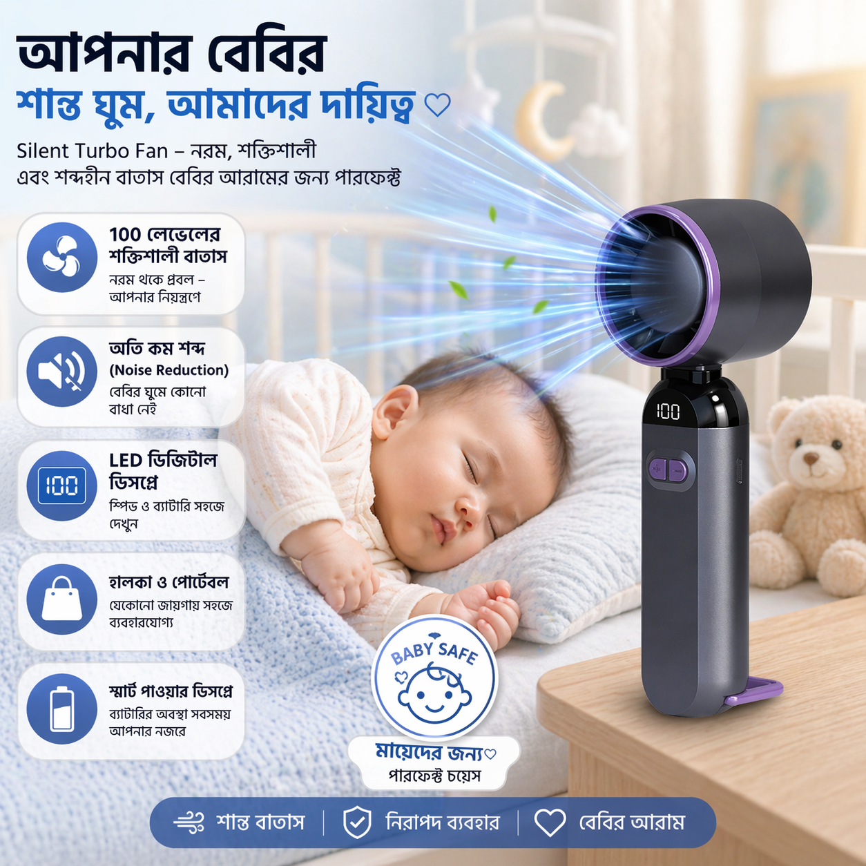 Kids Portable Folding Mini Handheld Rechargeable Trending Turbo Fan with LED Display & Long Battery Life_img_1