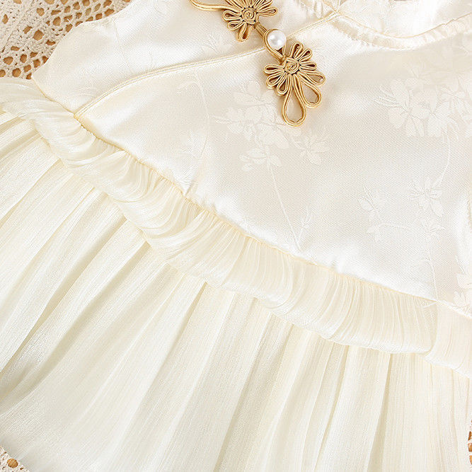 Baby Girl Elegant Sleeveless White Princess Floral Jacquard Summer Party Dress (0 to 18 months)_img_5