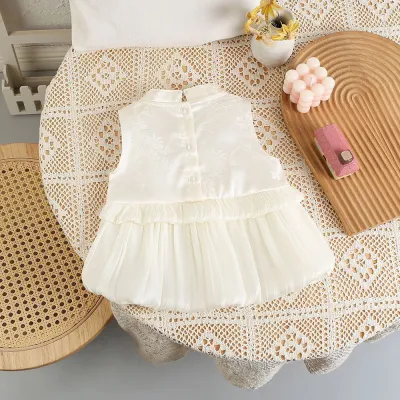Baby Girl Elegant Sleeveless White Princess Floral Jacquard Summer Party Dress (0 to 18 months)_img_3