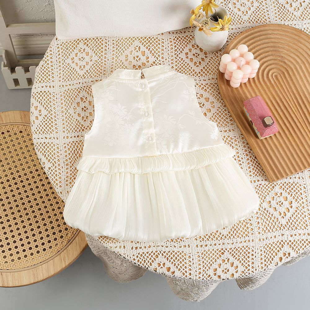 Baby Girl Elegant Sleeveless White Princess Floral Jacquard Summer Party Dress (0 to 18 months)_img_3