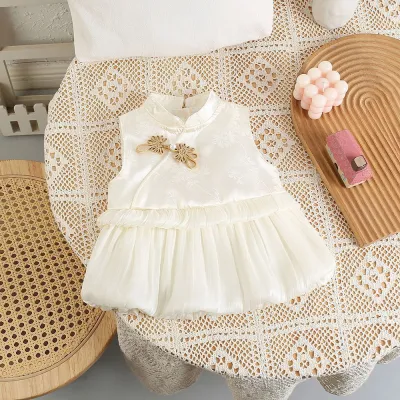 Baby Girl Elegant Sleeveless White Princess Floral Jacquard Summer Party Dress (0 to 18 months)_img_2
