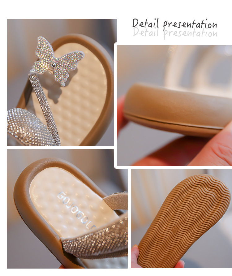 Kids Girls Butterfly Rhinestone Sandals - Soft Sole Kids Fashion Slippers (3 to 5 years)_img_4