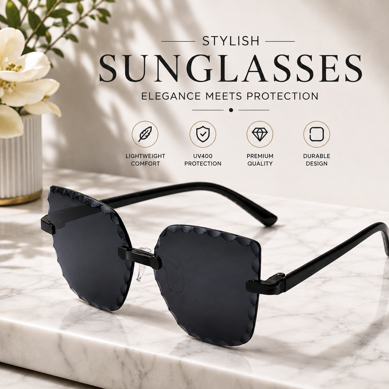 Kids Stylish Scalloped Sunglasses for Girls & Boys | Trendy UV Protection Fashion Eyewear with Sunglass Case