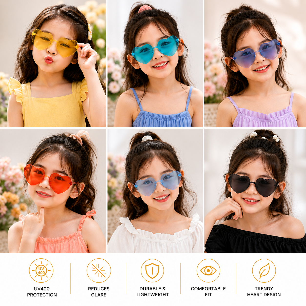 Kids Heart Shape Rimless Sunglasses | UV400 Fashion Eyewear | Stylish Transparent Frame with Sunglasses Case_img_0