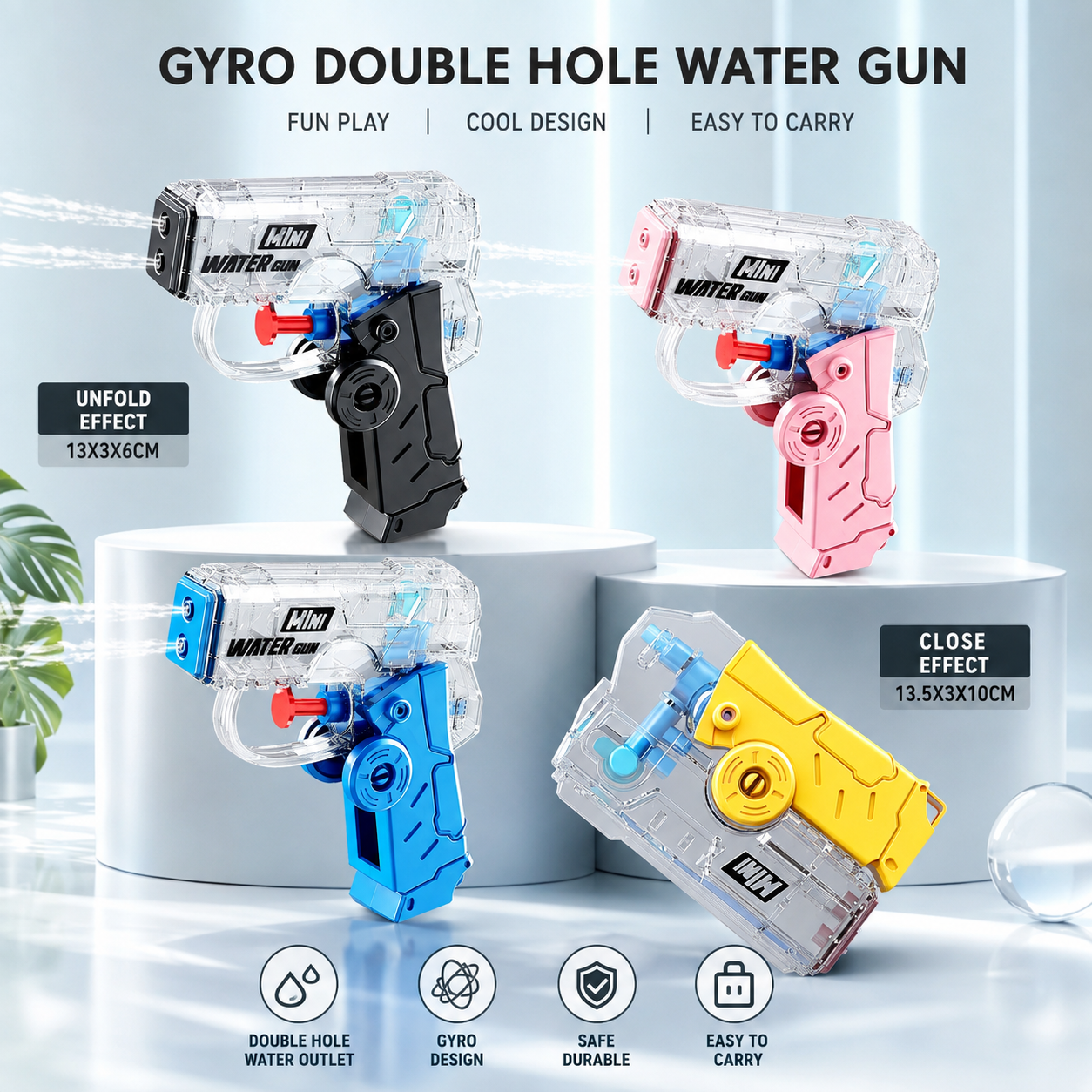 Kids Gyro Double Hole Water Gun | Foldable Mini Water Blaster | Summer Outdoor Water Toy_img_4