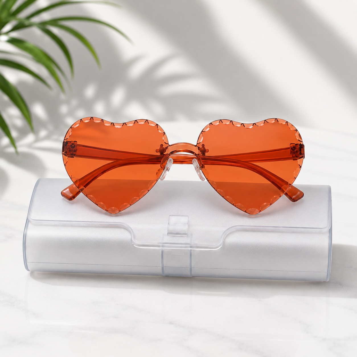 Kids Heart Shape Rimless Sunglasses | UV400 Fashion Eyewear | Stylish Transparent Frame with Sunglasses Case_img_5