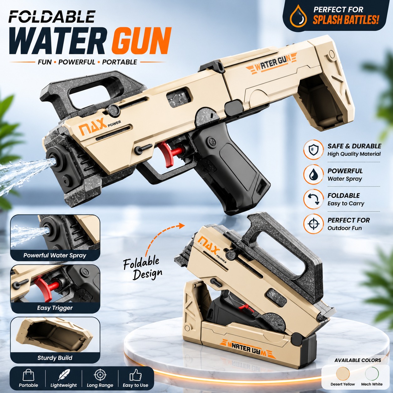 Kids FMG9 Foldable Water Gun – Large Capacity Water Blaster | Fun Outdoor Water Toy_img_2