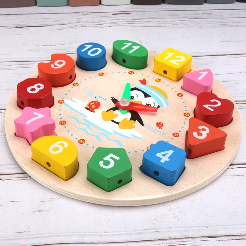 Kids Wooden Educational Clock Toy With Number Shapes - Learning Time, Shapes & Colors Montessori Toy Set_img_5