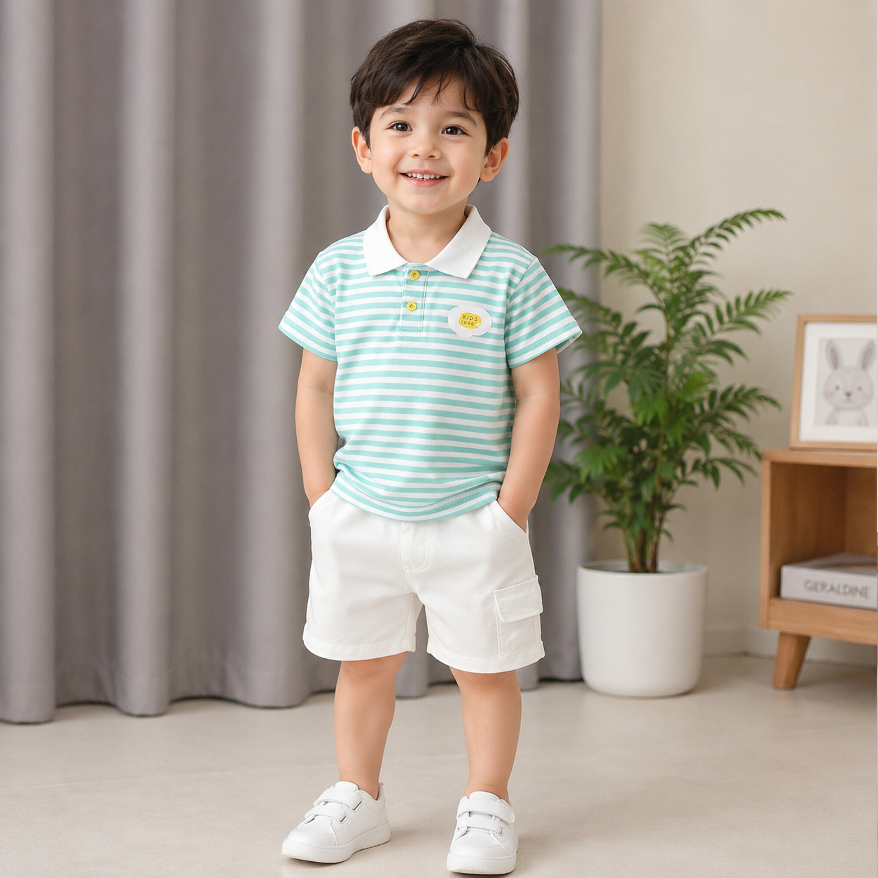 Kids Boys Mint Green Striped Polo Shirt & Shorts Set | Stylish Summer Outfit (1 to 5 years)