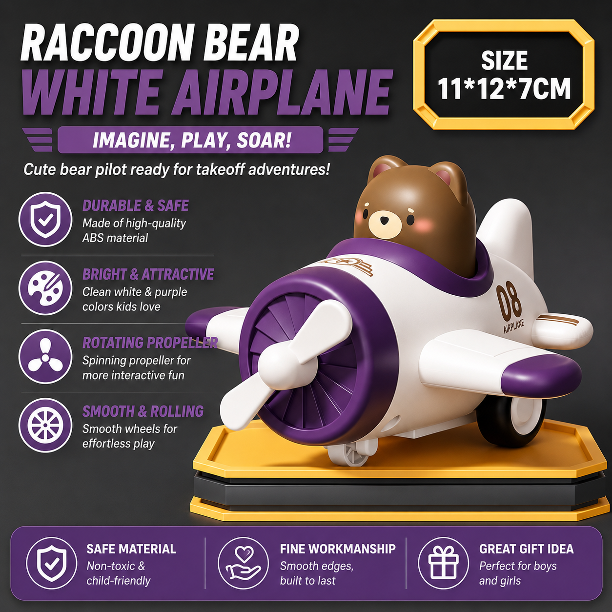 Kids Animal Pilot Mini Airplane Toy | Push-To-Go Rotating Propeller Toy For Kids_img_7