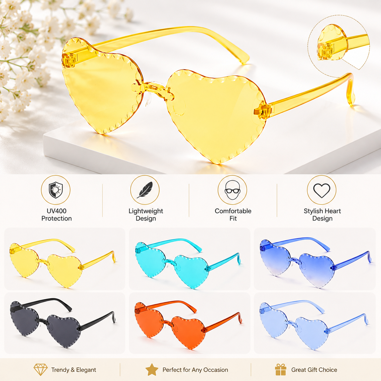 Kids Heart Shape Rimless Sunglasses | UV400 Fashion Eyewear | Stylish Transparent Frame with Sunglasses Case_img_2