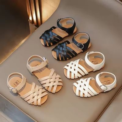 Kids Girls Cross Strap Summer Beach Leather Sandals (1.5 to 5 years)_img_0
