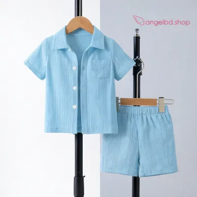 Boys Summer Cotton Blue Shirt & Shorts Set (3 to 8 Years) – Lightweight Textured Kids 2PCS Outfit_img_1