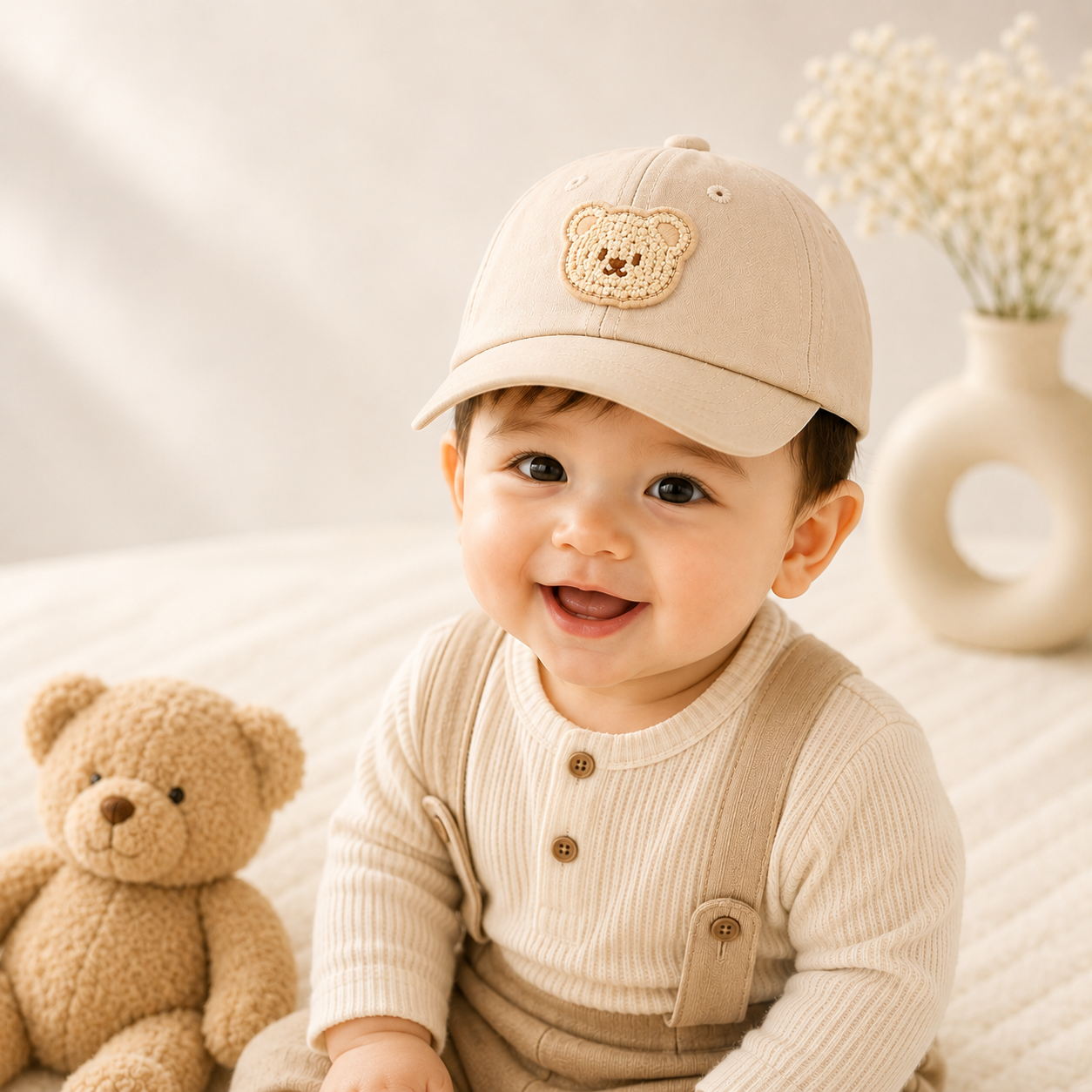 Kids Lucky Bear Cotton Cap | Soft Adjustable Baby Baseball Cap for Boys & Girls (6 months to 3)_img_0