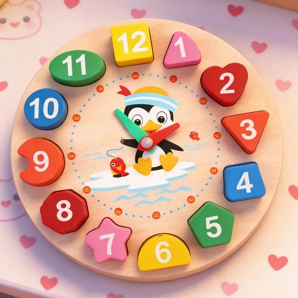 Kids Wooden Educational Clock Toy With Number Shapes - Learning Time, Shapes & Colors Montessori Toy Set_img_7