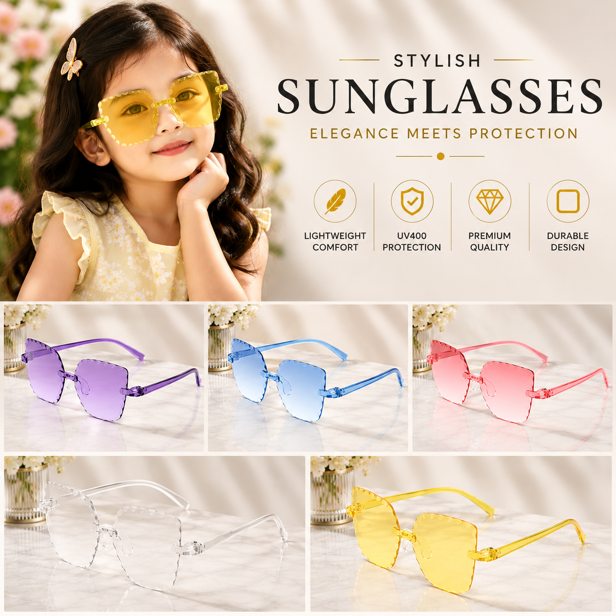 Kids Stylish Scalloped Sunglasses for Girls & Boys | Trendy UV Protection Fashion Eyewear with Sunglass Case_img_0