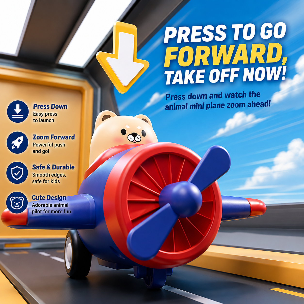 Kids Animal Pilot Mini Airplane Toy | Push-To-Go Rotating Propeller Toy For Kids_img_1