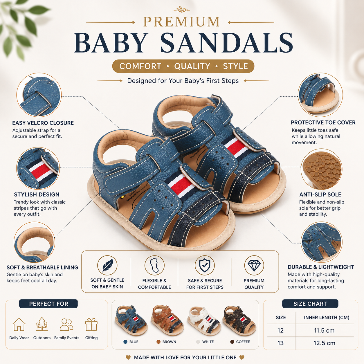 Baby Premium Baby Anti-Slip Soft Sole Lightweight First Walker Versatile Sandals (6 to 18 months)_img_1