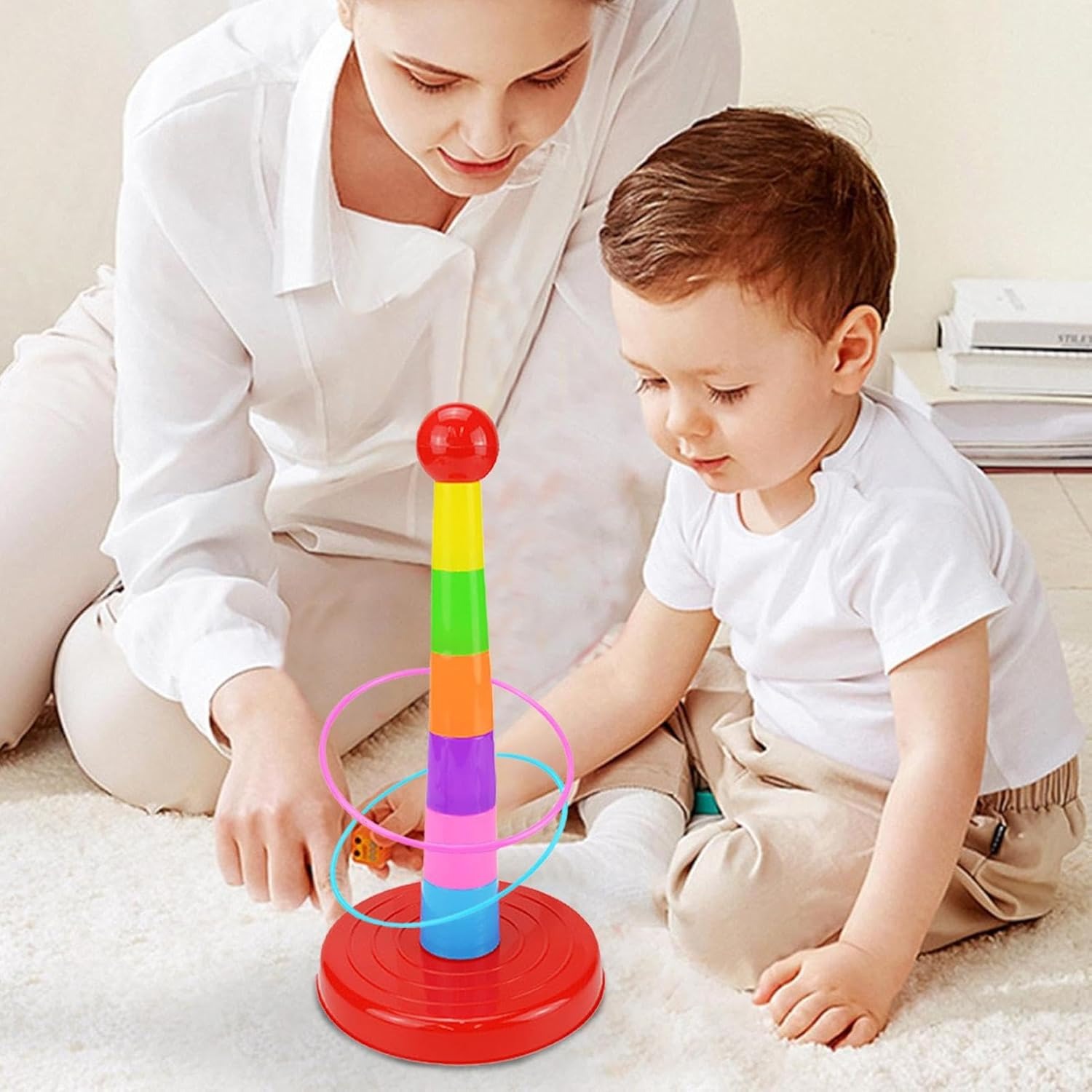 Kids 3-In-1 Colorful Ring Toss Game & Stacking Toy Set| Learning & Skill Development Toy For Toddlers