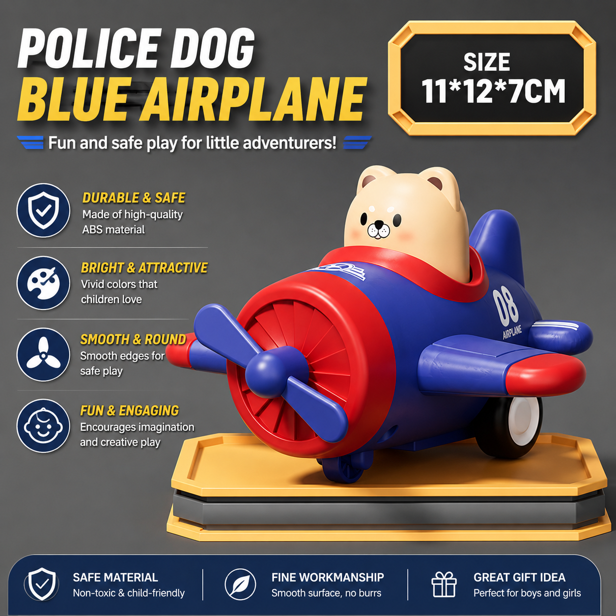 Kids Animal Pilot Mini Airplane Toy | Push-To-Go Rotating Propeller Toy For Kids