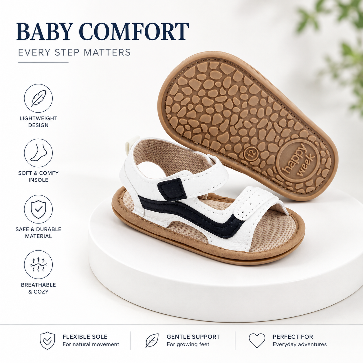 Baby Soft Sole Sandals for Toddlers | Lightweight Breathable Summer First Walker Shoes (6 to 12 months)