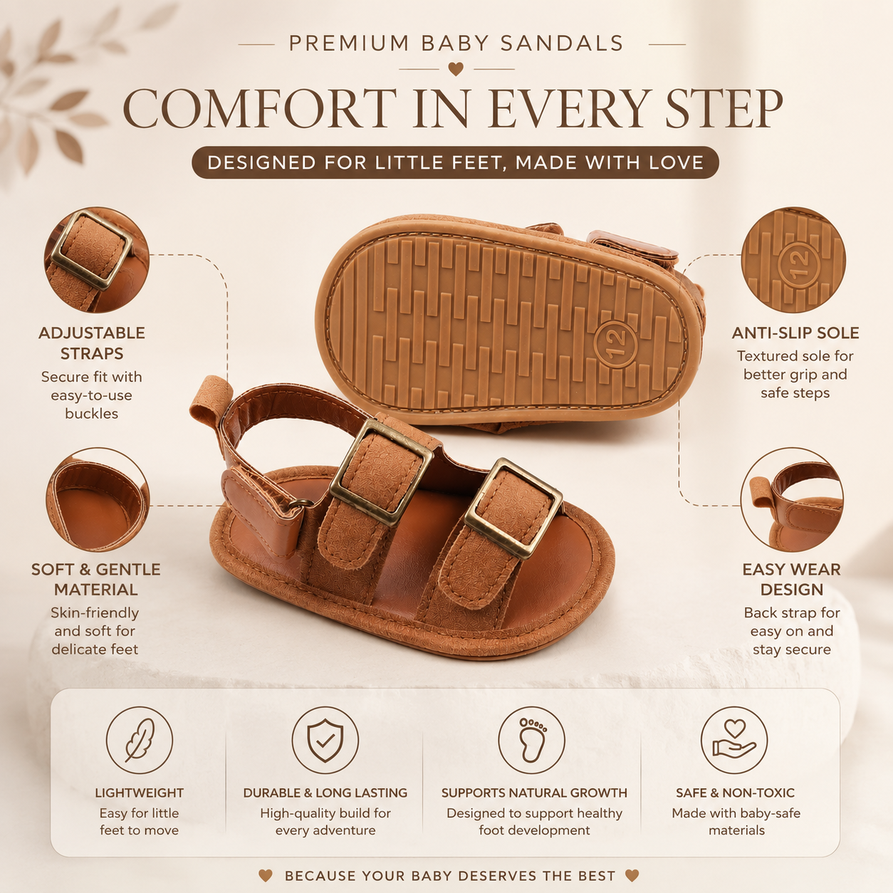 Baby Soft Sole Brown Summer Sandals (6 to 18 months)_img_1
