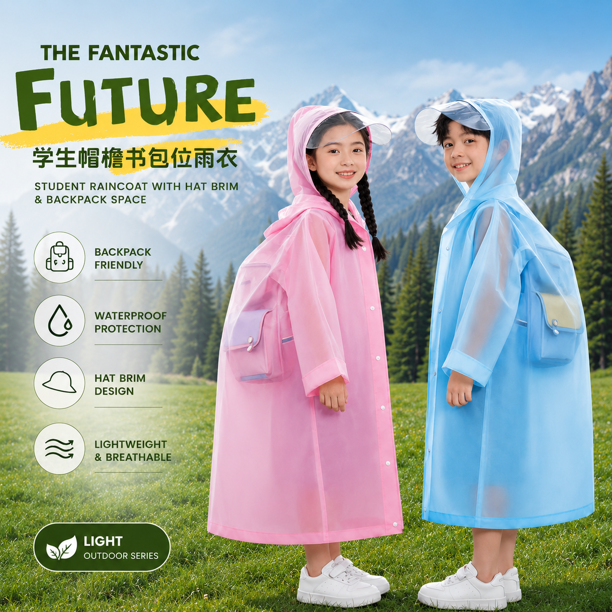 Kids PEVA Hooded Raincoat with Backpack Space - Waterproof & Lightweight Children's Raincoat (3 to 8 years)_img_1