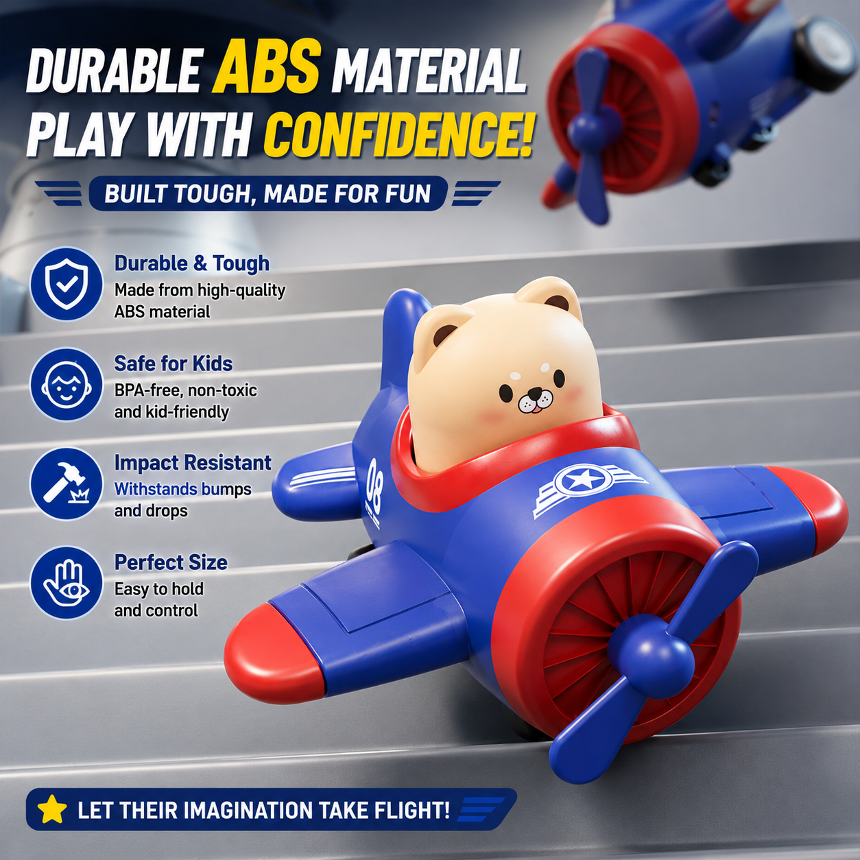 Kids Animal Pilot Mini Airplane Toy | Push-To-Go Rotating Propeller Toy For Kids_img_3