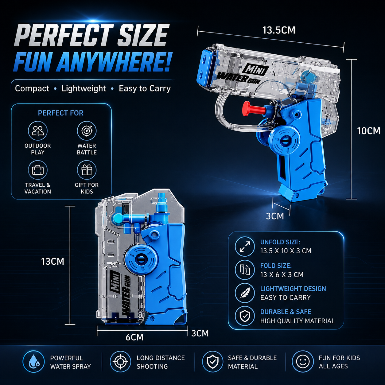 Kids Gyro Double Hole Water Gun | Foldable Mini Water Blaster | Summer Outdoor Water Toy_img_5