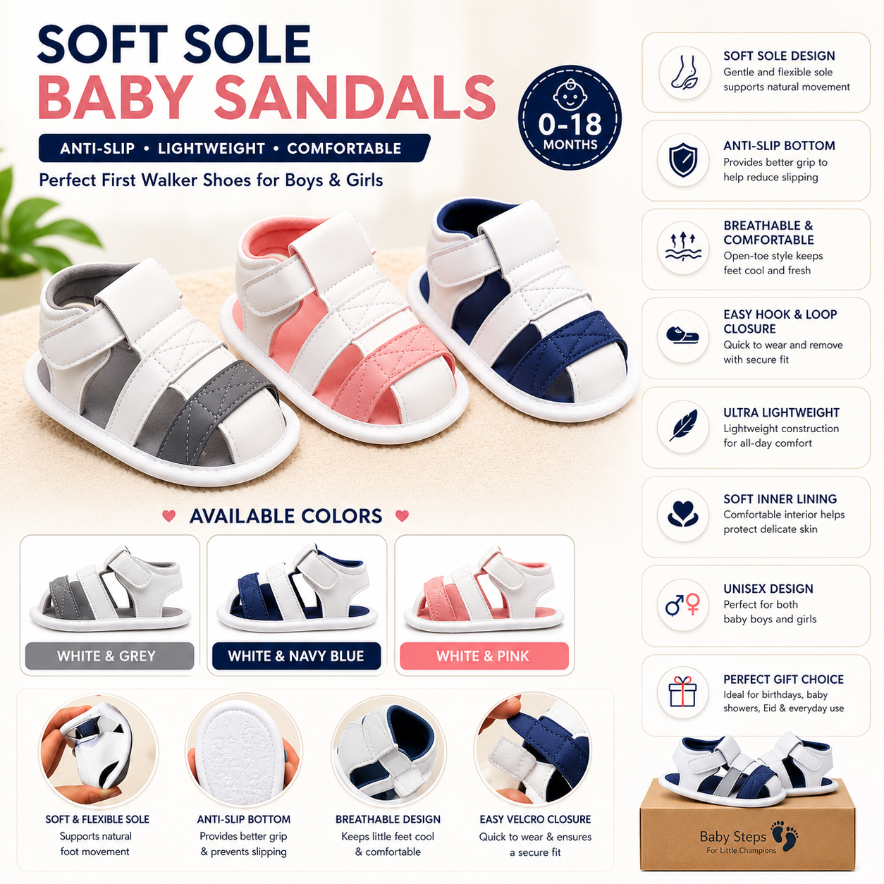Baby Soft Sole Anti-Slip First Walker Summer Flip Flops Sandals (3 to 15 Months)_img_8
