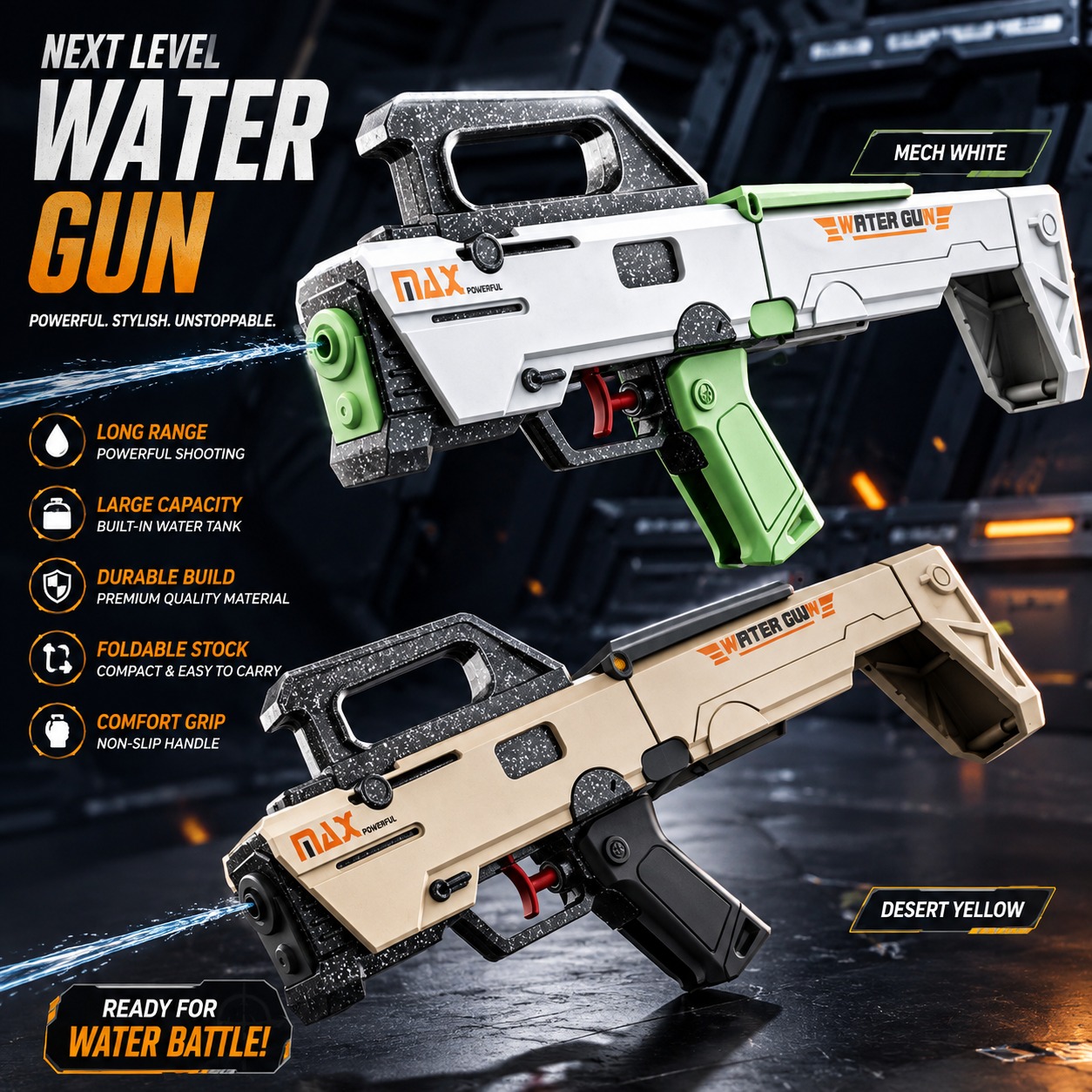 Kids FMG9 Foldable Water Gun – Large Capacity Water Blaster | Fun Outdoor Water Toy_img_1