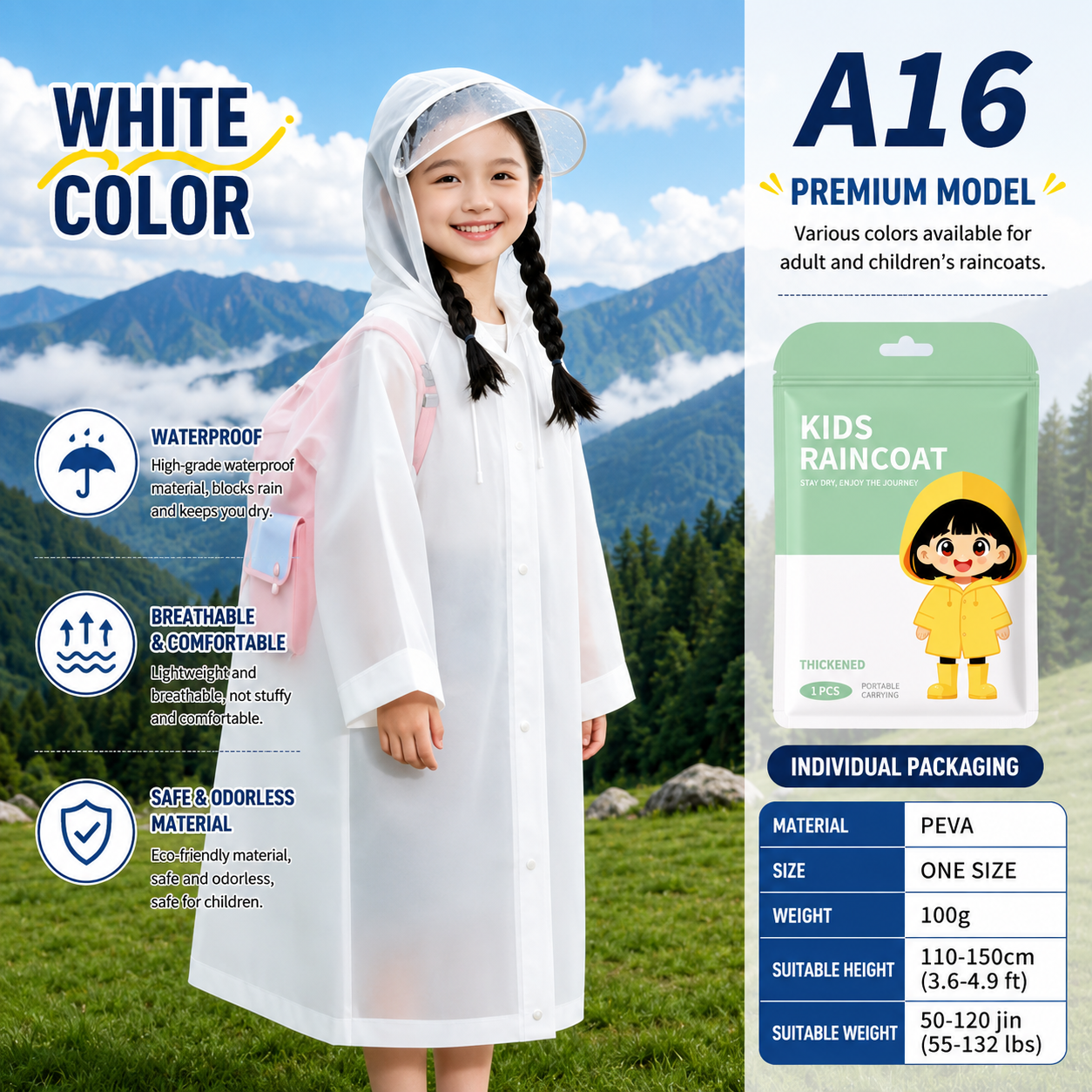 Kids PEVA Hooded Raincoat with Backpack Space - Waterproof & Lightweight Children's Raincoat (3 to 8 years)_img_7