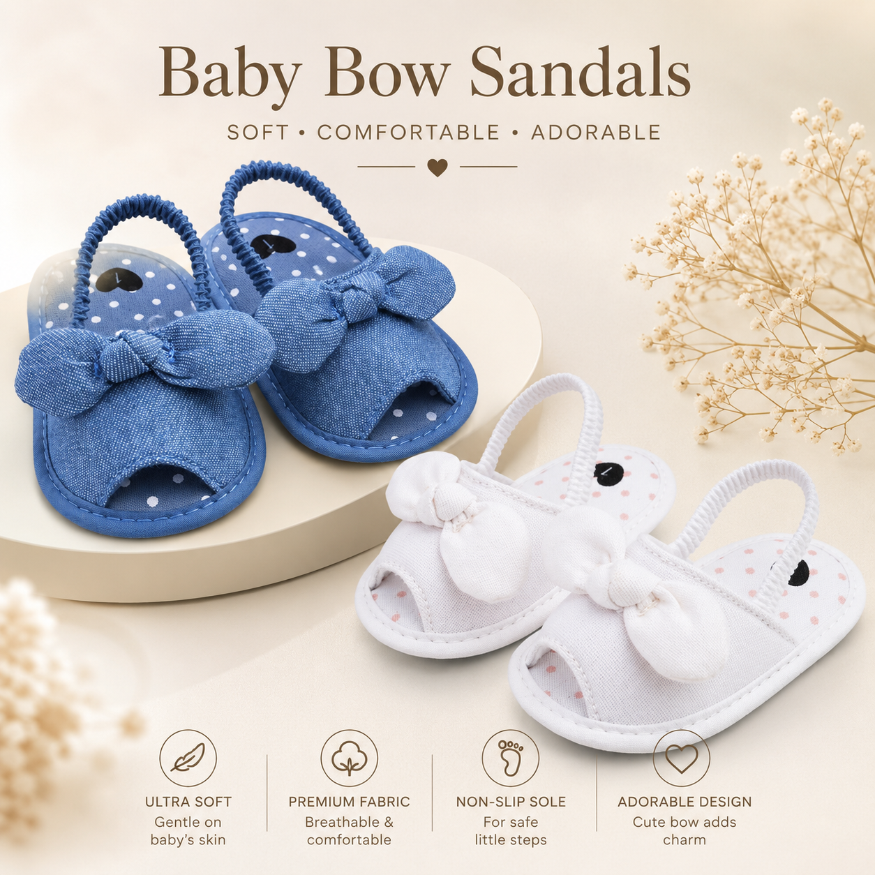 Baby Girls Soft Bow Sandals | Breathable Anti-Slip First Walker Shoes (0–10 Months)_img_0