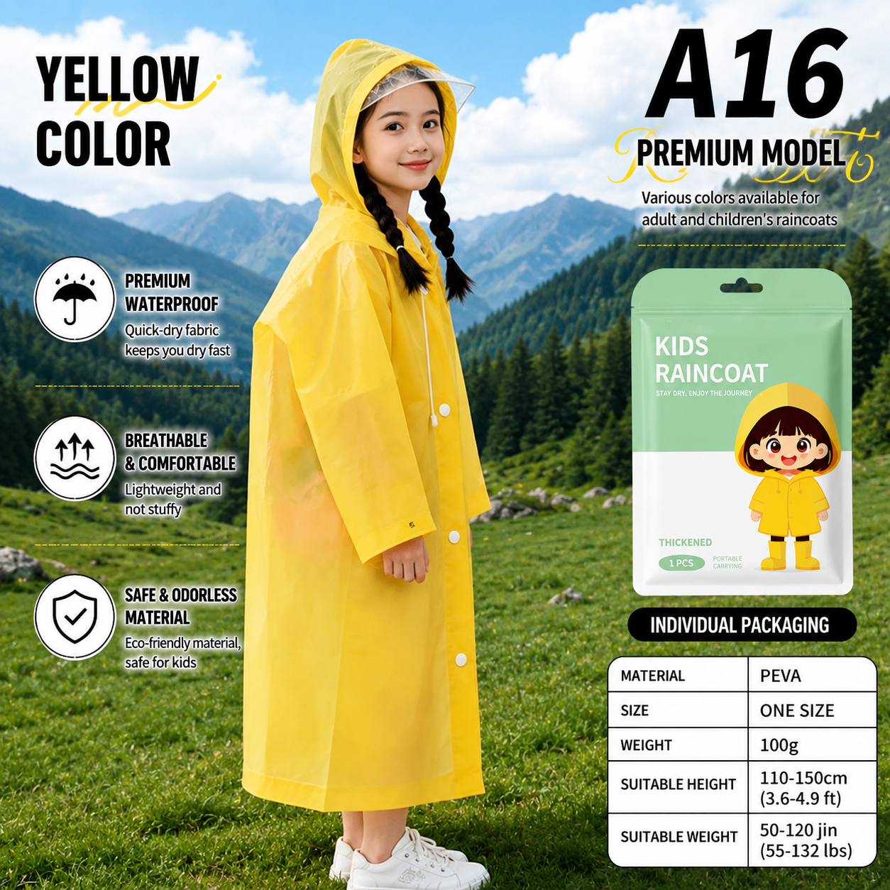 Kids PEVA Hooded Raincoat with Backpack Space - Waterproof & Lightweight Children's Raincoat (3 to 8 years)_img_10