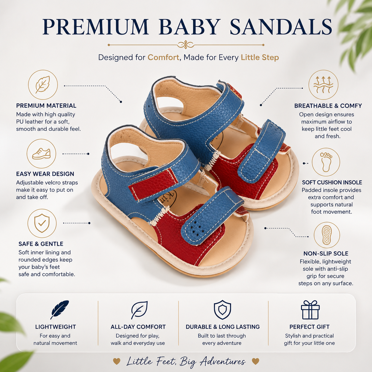 Baby Premium Breathable Anti-Slip Toddler First Walker Double Colour Sandals (6 to 18 months)_img_1