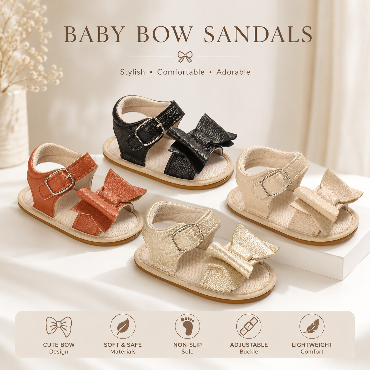 Baby Girls Bow Soft Anti-Slip First Walker Sandals (6 to 18 months)_img_0