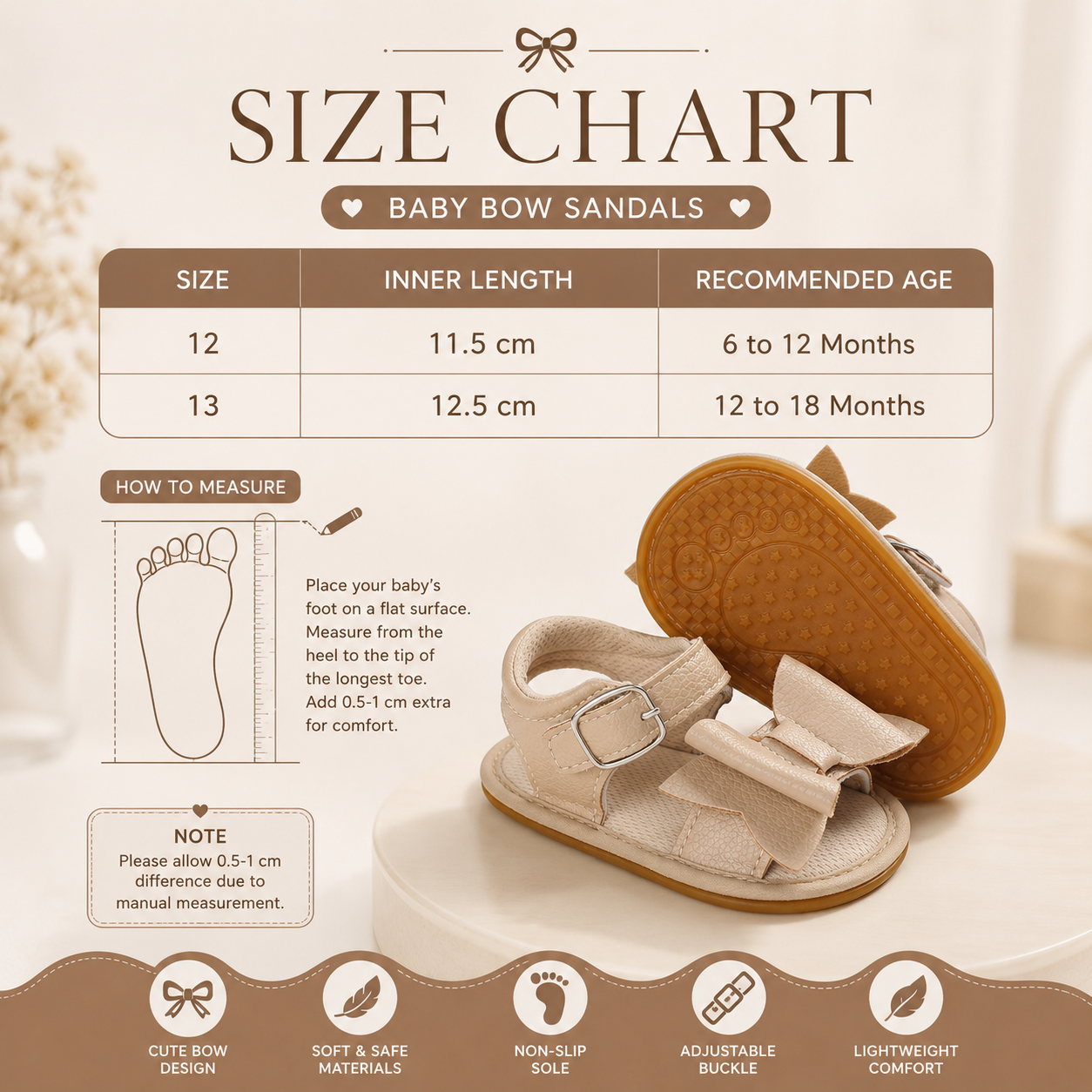 Baby Girls Bow Soft Anti-Slip First Walker Sandals (6 to 18 months)_img_2
