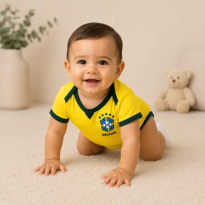 Baby Brazil World Cup 2026 Home/ Away Jersey Romper Dress - Soft Cotton Football Jersey Bodysuit (0 to 12 months)_img_0