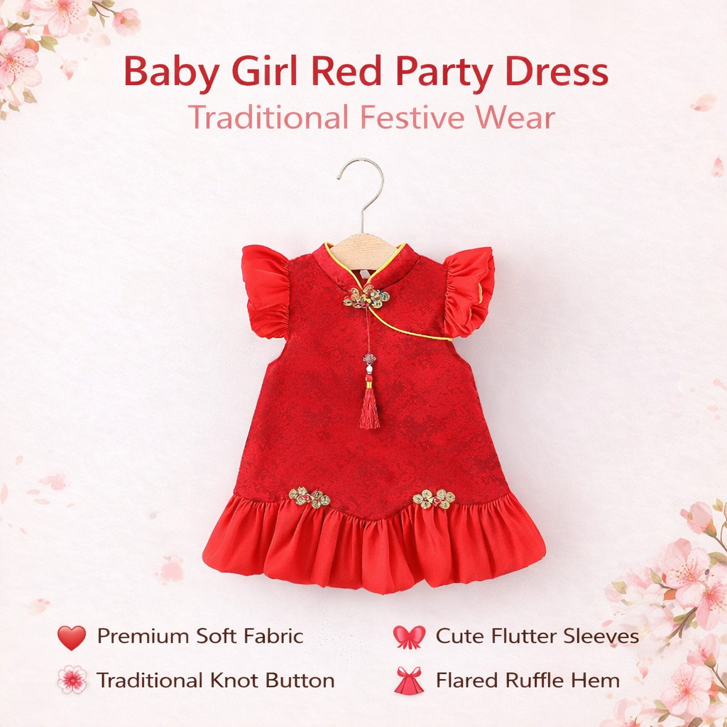 Baby Girl Elegant Traditional Style Red Party Dress (6 months to 3 years) for your ANGEL_img_3