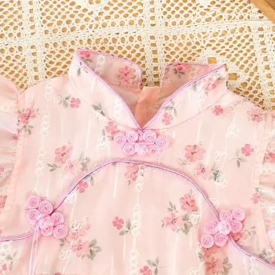 Baby Girl Floral Cheongsam Pink Traditional Style Romper Dress (0 to 18 months)_img_5