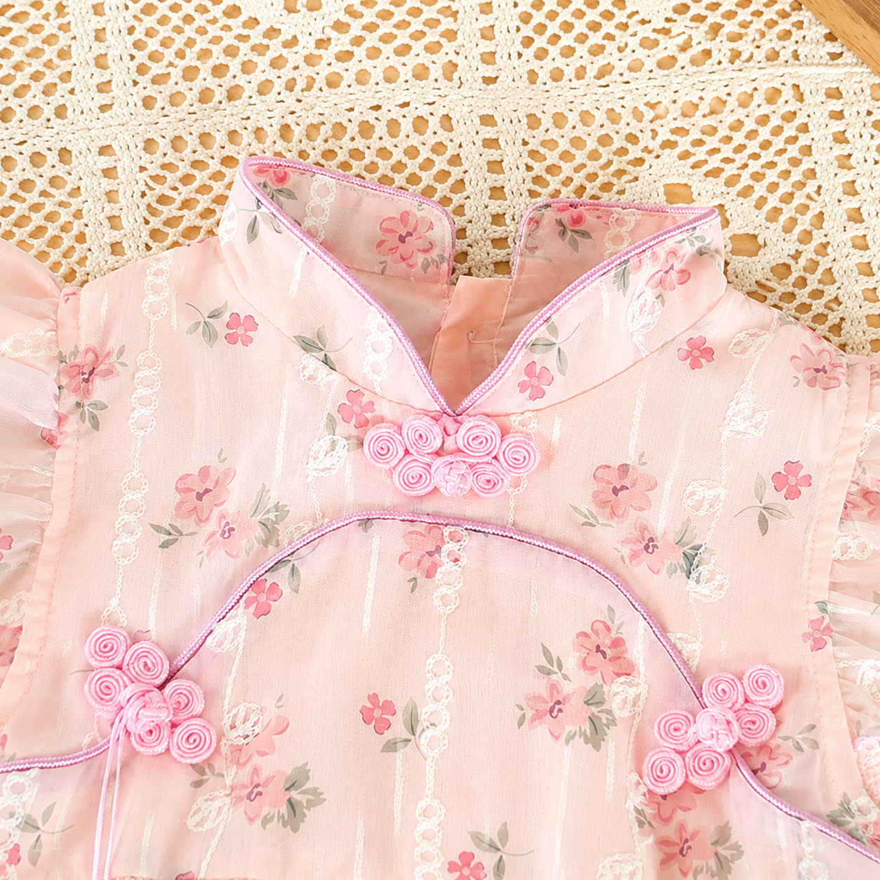 Baby Girl Floral Cheongsam Pink Traditional Style Romper Dress (0 to 18 months)_img_5