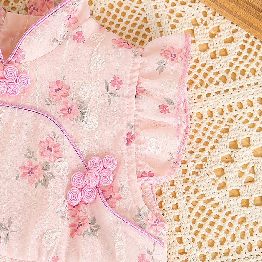 Baby Girl Floral Cheongsam Pink Traditional Style Romper Dress (0 to 18 months)_img_7