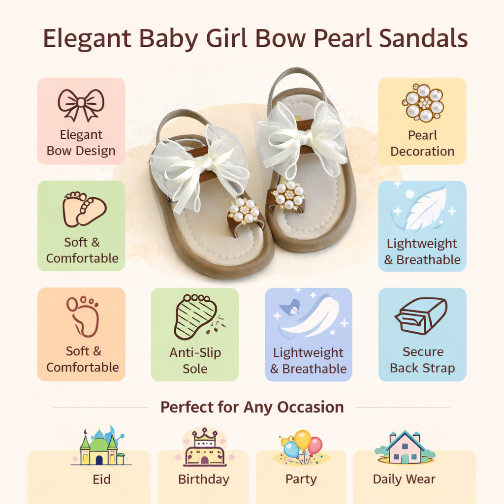 Baby Girl Summer Cute Soft Bow Pearl Sandals (1.5 to 5 years)_img_1