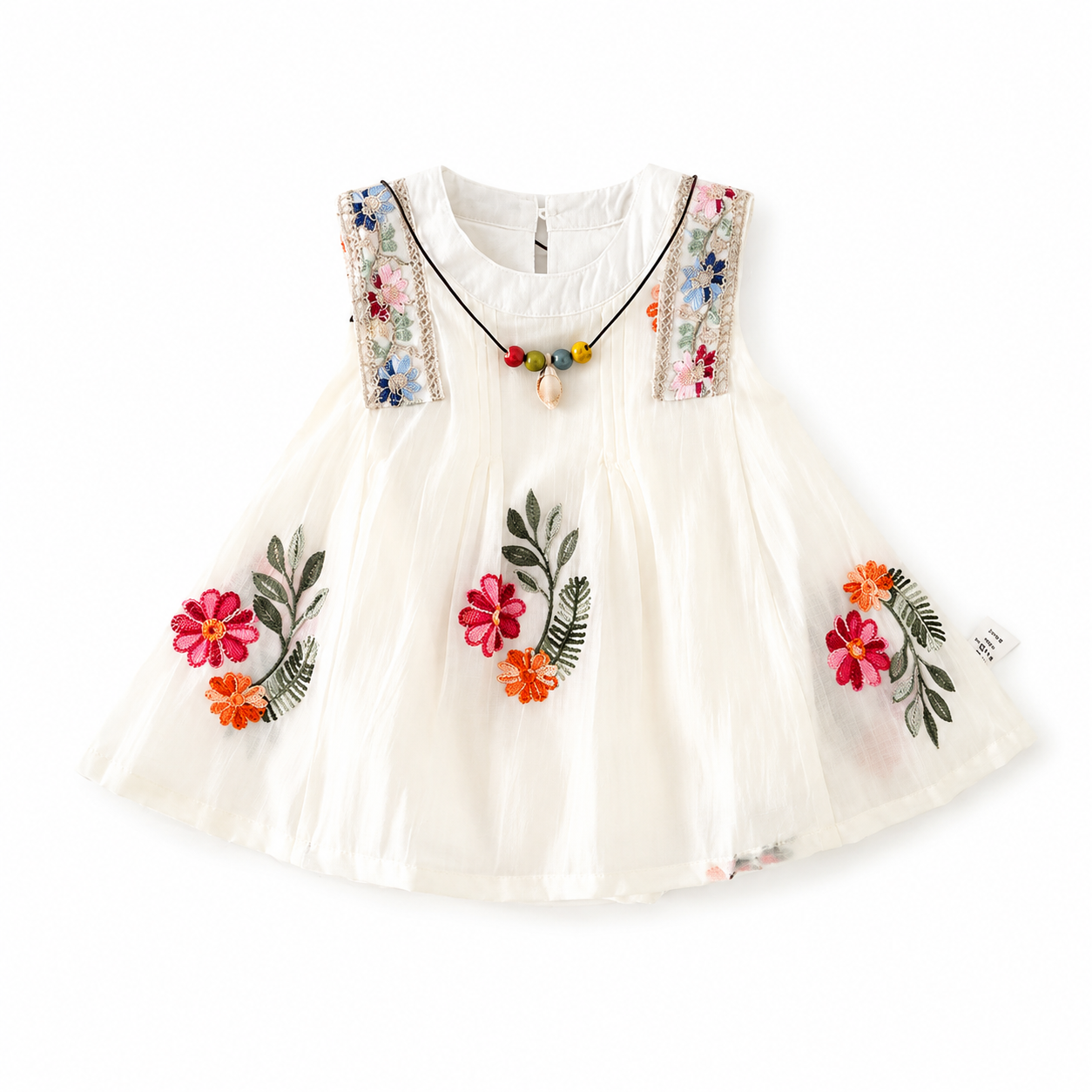 Baby Girl Summer Elegant Floral Embroidered Romper Sleeveless Party Dress (0 to 18 months) with Necklace_img_2