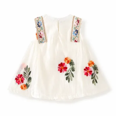 Baby Girl Summer Elegant Floral Embroidered Romper Sleeveless Party Dress (0 to 18 months) with Necklace_img_3
