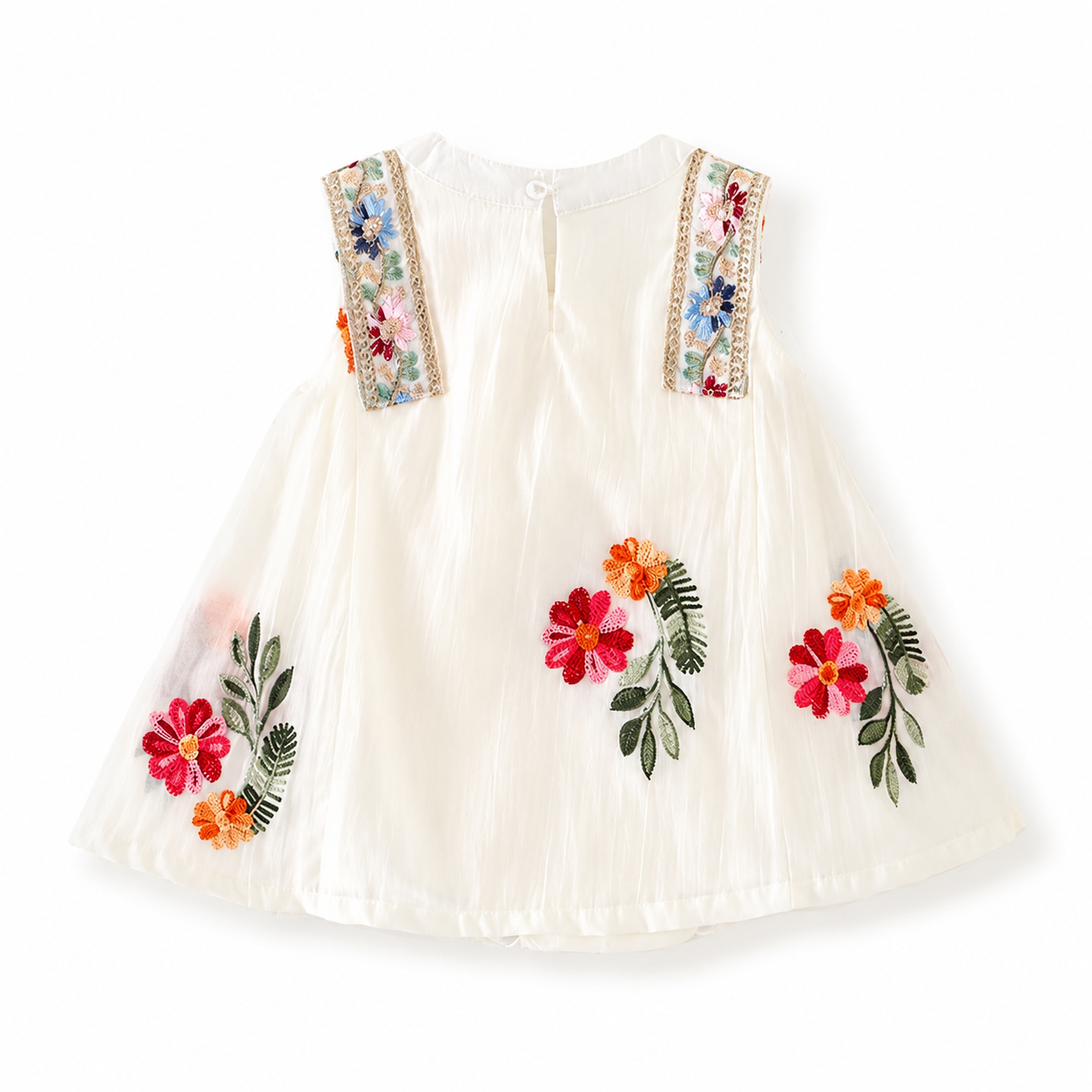 Baby Girl Summer Elegant Floral Embroidered Romper Sleeveless Party Dress (0 to 18 months) with Necklace_img_3